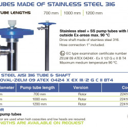 Część pompująca (rura) pompy beczkowej FLUIMAC NETTUNE wykonana z AISI 316 (wał AISI 316), 1200 mm, Ø41 mm