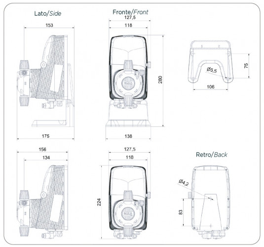 Pompa dozująca elektromagnetyczna PDE HC151+ CST M60 240V PVDF-CE-DT, 1-10 l/h, 7-1 bar
