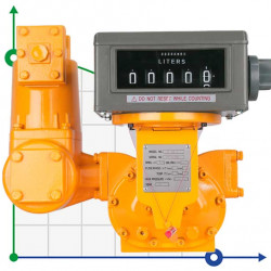 Przepływomierz tłokowy obrotowy M-50 2ʼʼ, 38-550 l/min z drukarką i licznikiem nastawnym do oleju napędowego, benzyny