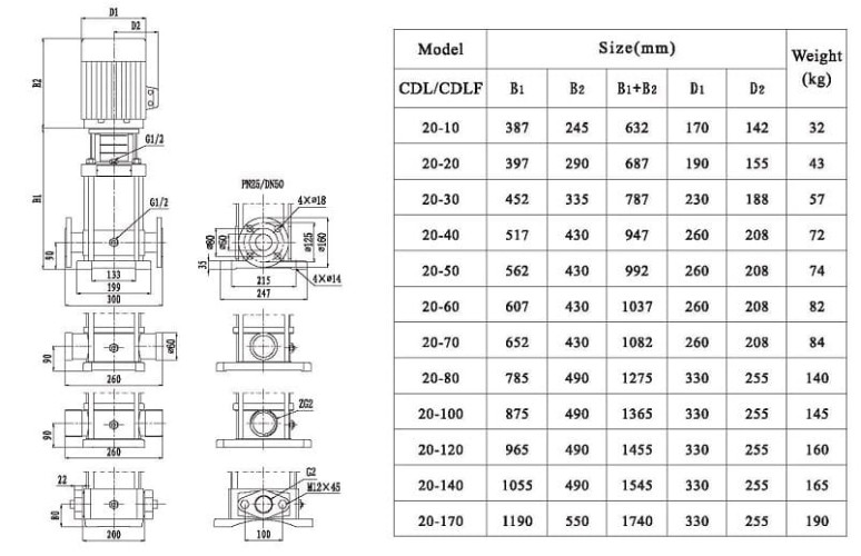Pompa wielostopniowa CDLF 20-30, AISI 316