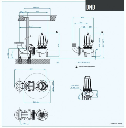 Pompa ściekowa Dreno DNB-EX 65-2/220 T z dwukanałowym wirnikiem w kształcie litery S