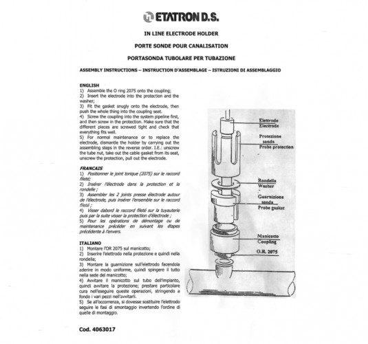 Uchwyt elektrody ETATRON pH/Rx z PVC
