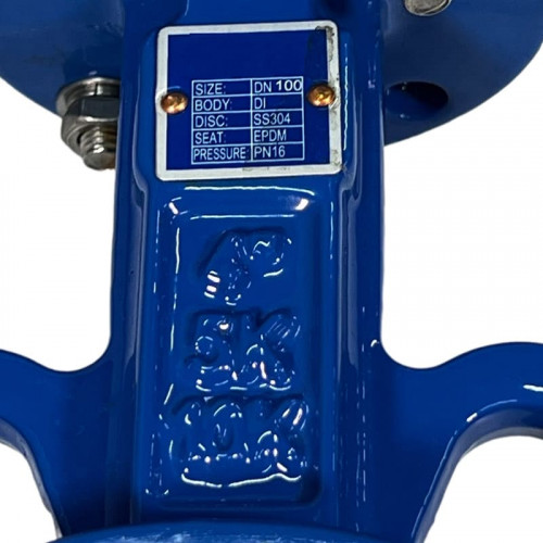 PN16 DN100 Zasuwa motylkowa, korpus żeliwny, tarcza AISI 304, gniazdo EPDM