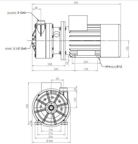 Pozioma pompa odśrodkowa MB 80, PVDF, VITON, B