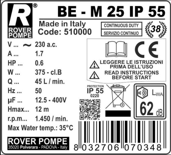 BE-M 25 IP55 pompa pierścieniowa cieczy