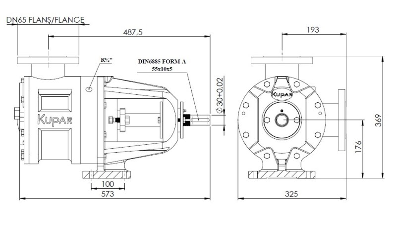 Pompa do chemikaliów, kwasów Kupar KIP 2 1/2 in-C, AISI 316, 7-35 m3/h pompa zębata