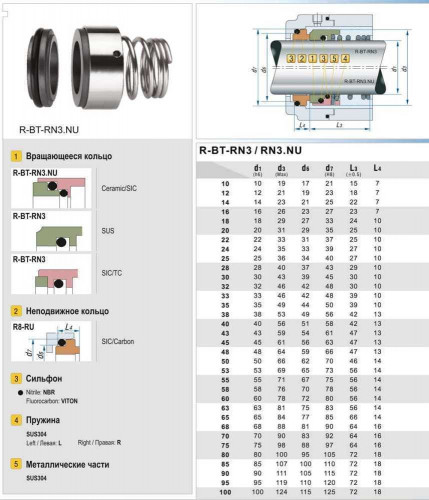 Uszczelnienie pompy mechanicznej R-BT-RN3 12, SIC/SIC, VITON, typ 304 ANGA A3, ROTEN UNITEN 2, FLOWSERVE 42D, LATTY T900D