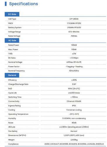Przemysłowy system magazynowania energii ESS ECO-E215WS LiFePO4 z chłodzeniem powietrzem