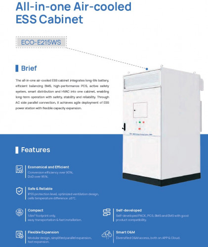 Przemysłowy system magazynowania energii ESS ECO-E215WS LiFePO4 z chłodzeniem powietrzem