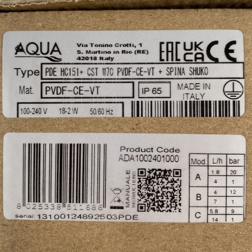 Pompa dozująca do dezynfekcji wody PDE HC151+ CST M70 PVDF-CE-VT + WTYCZKA SHUKO, 1,8-14 l/h, 20-1 bar