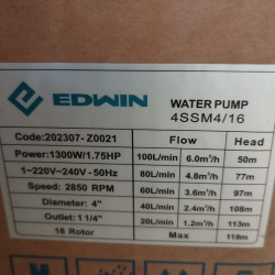 Pompa głębinowa 4SSM4/16, Wyjście: 1 1/4 cala, 1,3kW, 220V