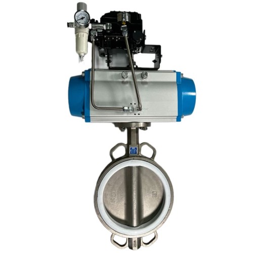 PN6 DN200 Przepustnica, korpus i tarcza AISI 304, PTFE, pneumatyczna dwustronnego działania Ex, ustawnik pozycyjny 4-20MA
