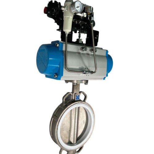 PN6 DN200 Przepustnica, korpus i tarcza AISI 304, PTFE, pneumatyczna dwustronnego działania Ex, ustawnik pozycyjny 4-20MA