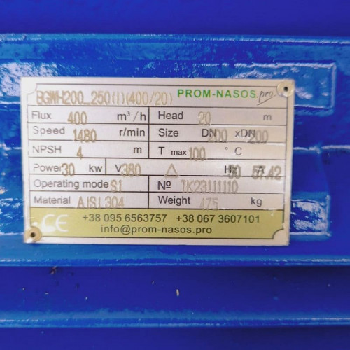 BGWH 200-250(I) (400/20), 30kW, 1480 - pompa ze stali nierdzewnej pozioma