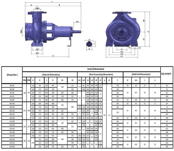 BTKF 125-200, 15 kW Pompa jednostopniowa wspornikowa (1500)