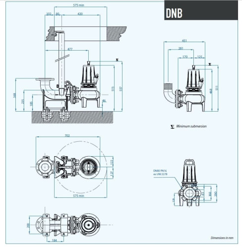 Pompa ściekowa Dreno DNB-EX 80-4/110 T z dwukanałowym wirnikiem w kształcie litery S