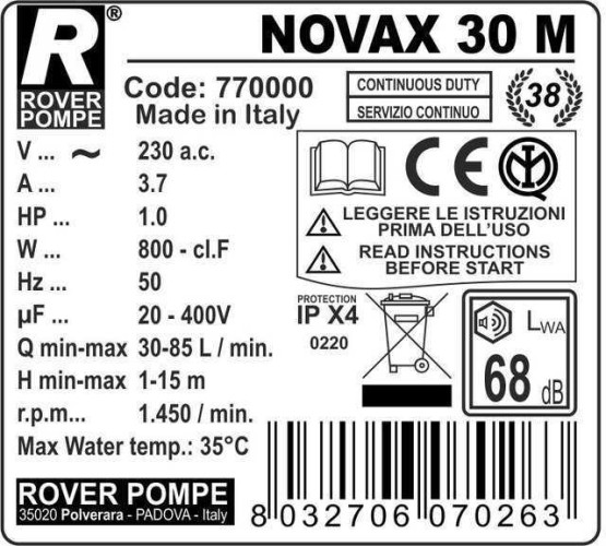 NOVAX 30M pompa do przenoszenia wina, materiału winnego