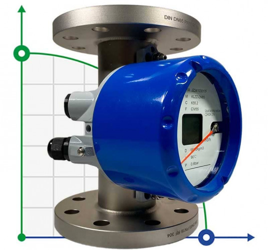 DN65 Przepływomierz ze stali nierdzewnej rotametr KLZZ PN6 (liquid alcohol mixture C2H5OH 25%), 1..10 m3/h, 4-20mA, Ex