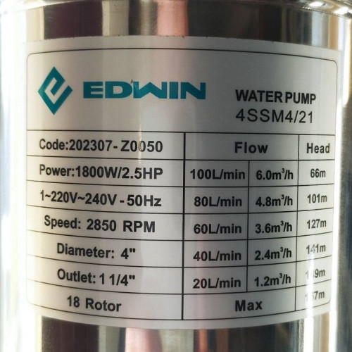 Pompa do nawadniania studni głębinowych 4SSM4/21, Wyjście: 1 1/4 cala, 1,8kW, 220V