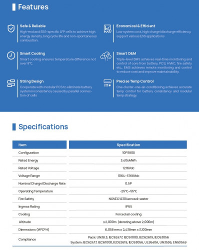 Wysokonapięciowy pojemnik na akumulatory LiFePO4 do magazynowania energii ECO B20FT3404WS z chłodzeniem powietrzem