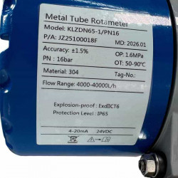 DN65 Przepływomierz (rotametr) ze stali nierdzewnej KLZDN65-1/PN16 (22% olej, 78% heksan 750 kg/m3, 40-60°C) 4000~40000 l/h, 4-20mA, Ex