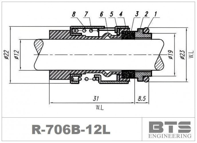 Uszczelnienie mechaniczne do pompy Grundfos R-706B 12, L, SIC/SIC, EPDM, typ 304 Grundfos BUBE, Grundfos BUBV