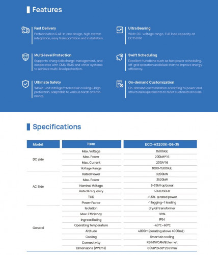 Uniwersalny pojemnik do magazynowania energii ECO H3200K LiFePO4 z chłodzeniem powietrzem