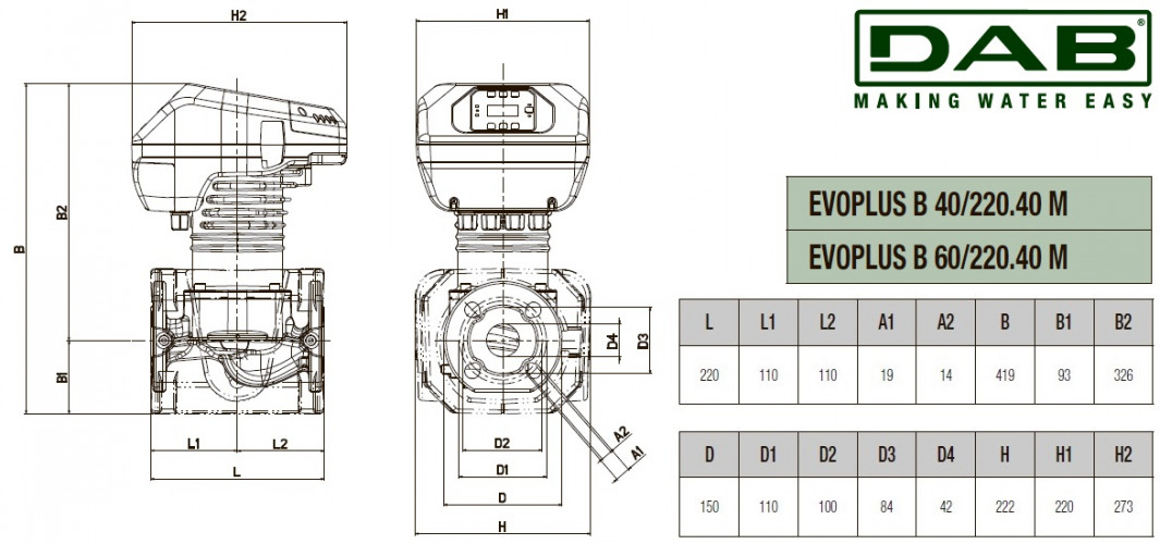 Pompa obiegowa DAB EVOPLUS 40/220 40 1x220-240 Y25 ze sterowaniem elektronicznym, 60231400