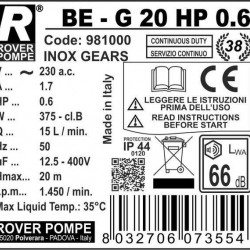 BE-G 20 HP 0,6 pompa zębata do oleju syntetycznego
