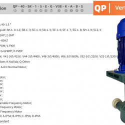 Pompa plastikowa do kwasów QP-40SK-25EGV38KABS-3801, GFRPP, 245 l/min, 16 m, 1,5 kW, 380 V