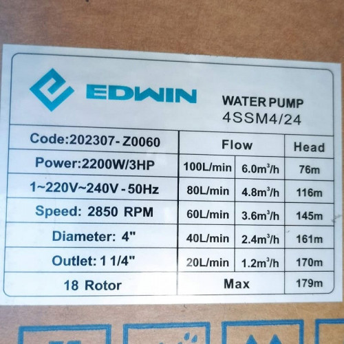 Pompa do nawadniania studni głębinowych 4SSM4/24, Wyjście: 1 1/4 cala, 2,2kW, 220V