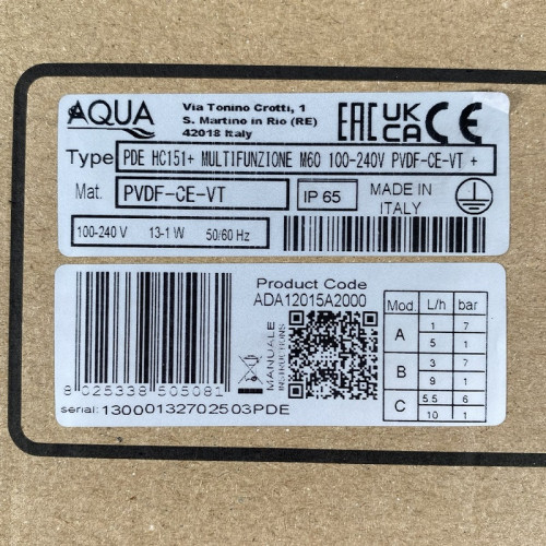 Pompa dozująca PDE HC151+ WIELOFUNKCYJNA M60 240V PVDF-CE-VT + WTYCZKA SHUKO, 1-10 l/h, 7-1 bar