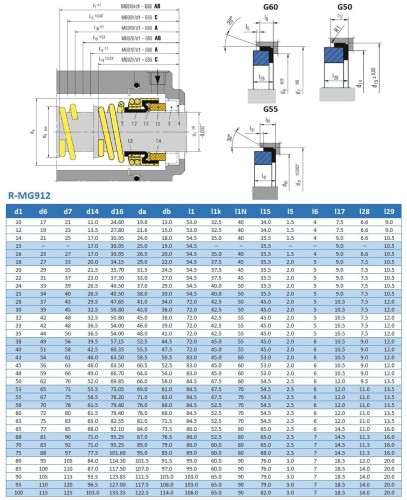 Uszczelnienie mechaniczne R-MG912 20, CAR/CER, VITON, 304, G60