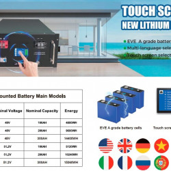 Akumulator CLR-48V 200Ah, LiFePO4, LFP z ekranem dotykowym, montaż w stelażu