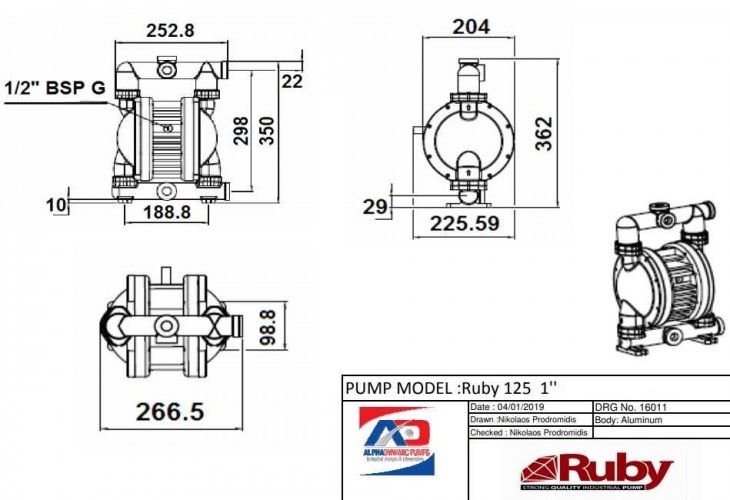 RUBY 125A-P-NNN pompa membranowa pneumatyczny