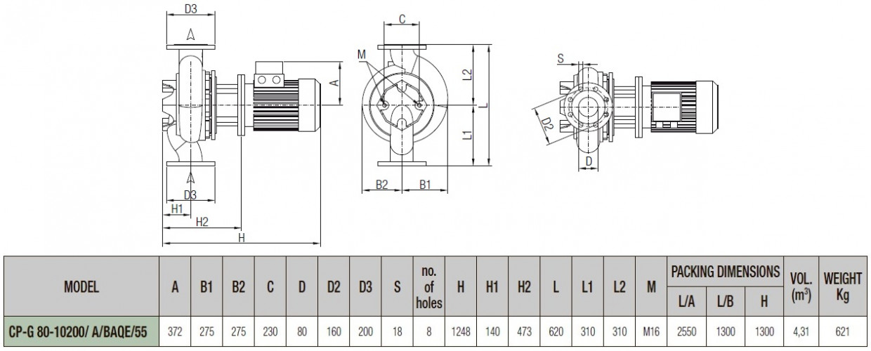 Pompa obiegowa DAB CP-G 80-10200/A/BAQE/55 IE3, 1D5511GKV