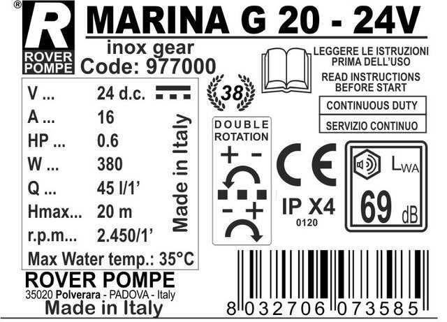 MARINA 24V - G 20 pompa zębata