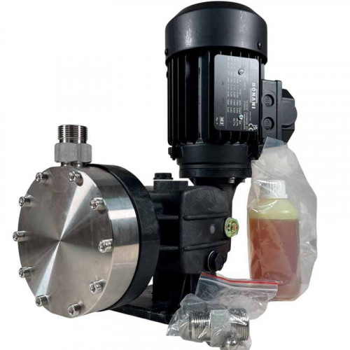 Pompa membranowa z silnikiem dozującym flokulant AQUA MSB, AISI 316L, 170 l/h, 8 bar, 0,18 kW, 380 V