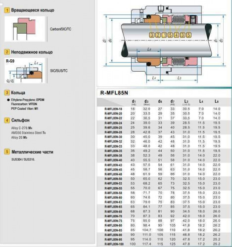 Uszczelnienie pompy R-MFL85N 33, CAR/SIC, VITON, 316, G9