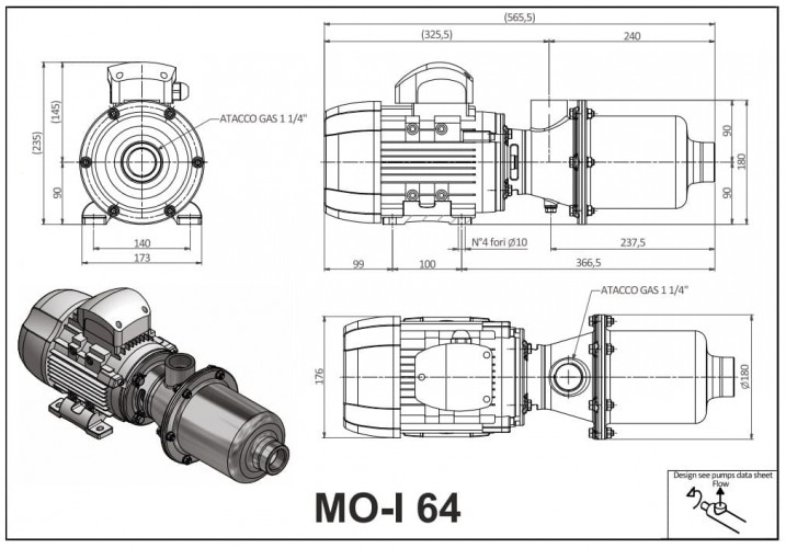Pompa śrubowa ze stali nierdzewnej do pompowania cieczy lepkich z wtrąceniami stałymi LIVERANI MO-I 64/6 TF 0,75 kW, 900 obr./min, 380 V