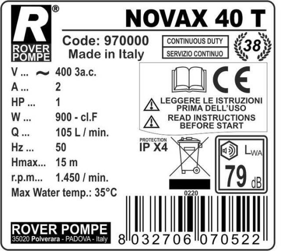 NOVAX 40 T pompa spożywcza ROVER