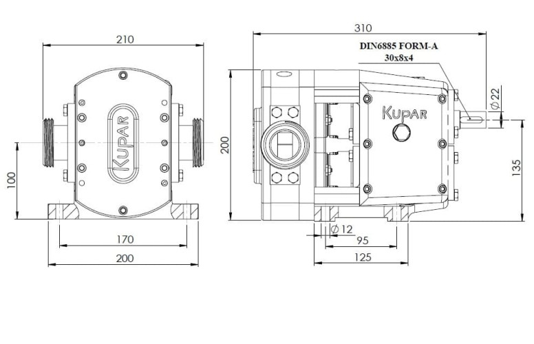 Kupar KLP 1 1/2 cala pompa krzywkowa, AISI 316 do wina, oleju, czekolady, glukozy