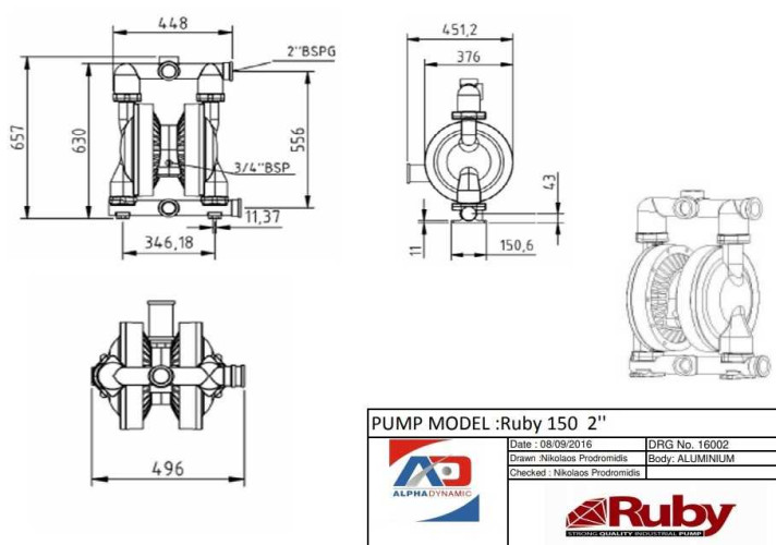 RUBY 150A-AP-NNN pompa membranowa pneumatyczny
