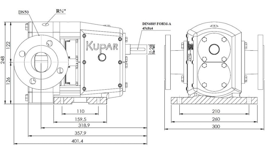 Pompa krzywkowa Kupar KLP 2 cala, AISI 316 do detergentów, środków powierzchniowo czynnych, gliceryny