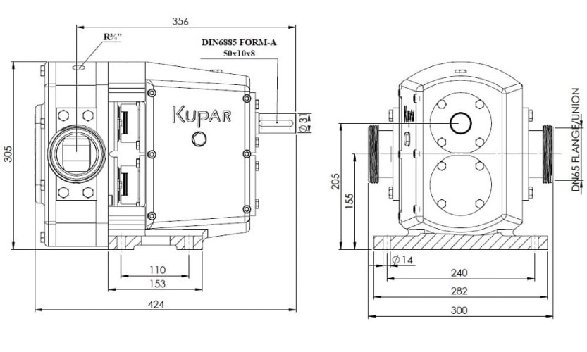 Kupar KLP 2 1/2 CAL pompa krzywkowa AISI 316 do kleju, atramentu, farby, mazt
