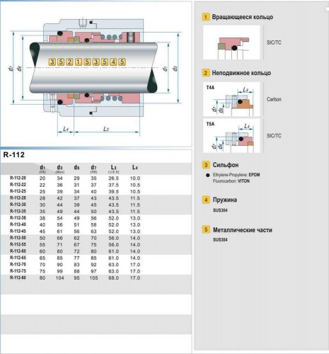 Uszczelnienie pompy R-112 100, SIC/SIC, VITON, 304
