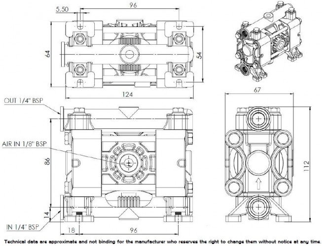 Pneumatyczna pompa membranowa FLUIMAC PHOENIX P08 PP NBR+PTFE, 7 l/min do pompowania lepkich cieczy