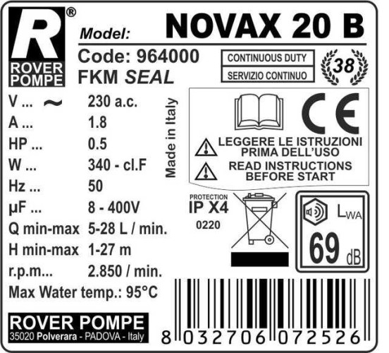 NOVAX 20B 2850rpm pompa do gorących płynów do 95°C