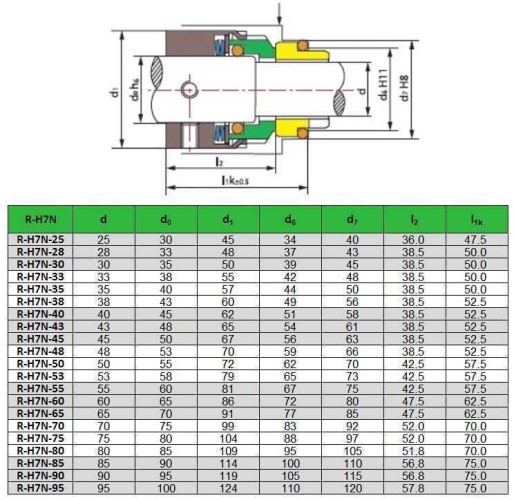 Uszczelnienie pompy R-H7N 35, SIC/SIC, VITON, 304, G9