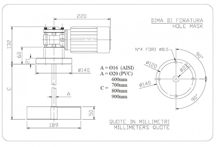 Mikser elektryczny AQUA AG1-PVC90/S, 220V, 70 RPM, ADAG1P09S